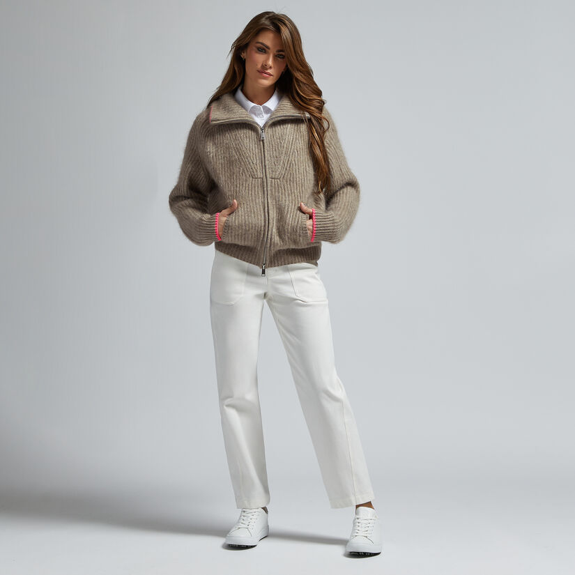 FUNNEL NECK BRUSHED CASHMERE FULL ZIP JUMPER image number 3