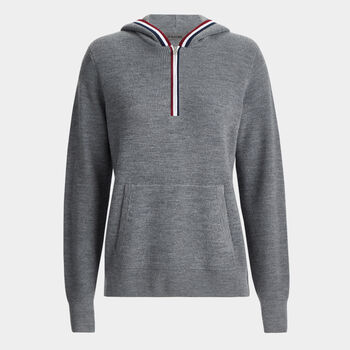 WAFFLE STITCH MERINO WOOL HOODED QUARTER ZIP JUMPER