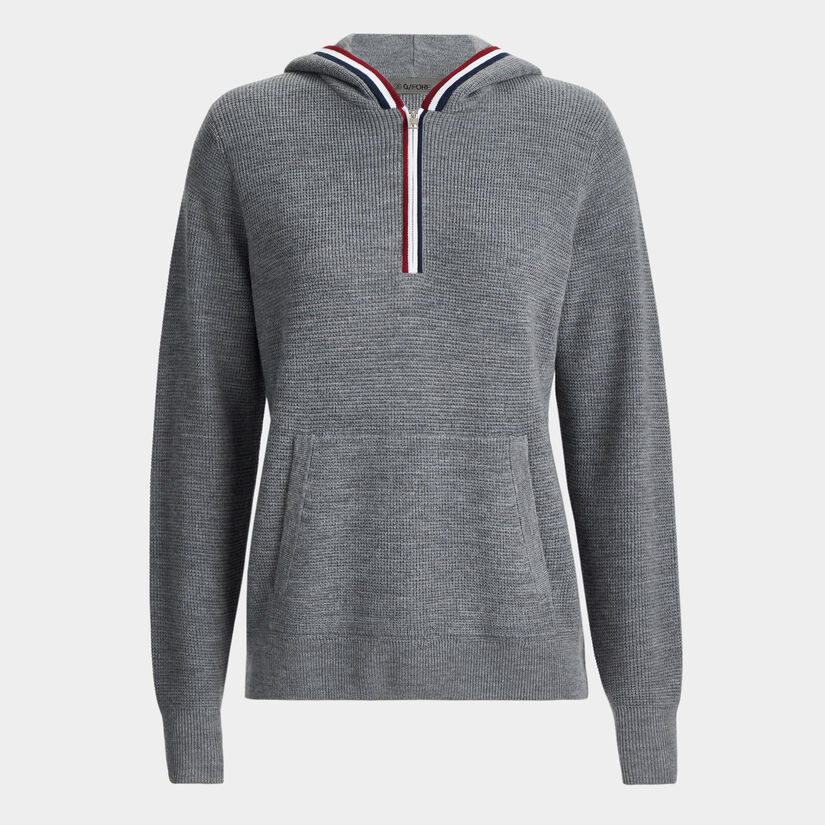 WAFFLE STITCH MERINO WOOL HOODED QUARTER ZIP JUMPER image number 1