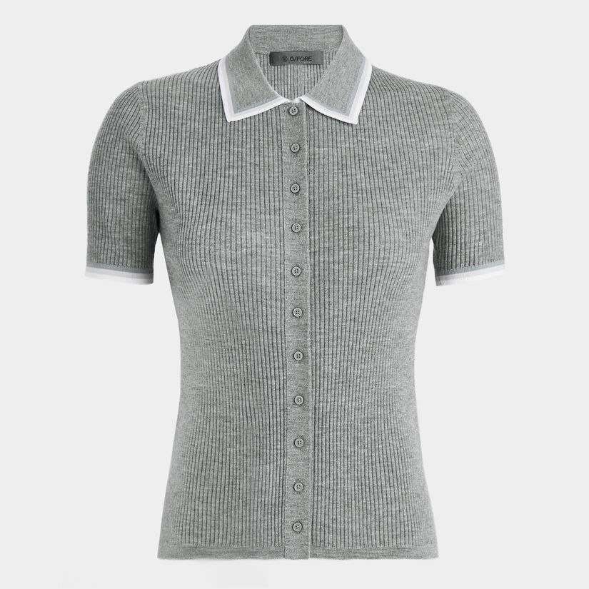 RIBBED MÉLANGE WOOL BLEND BUTTON DOWN JUMPER POLO image number 1