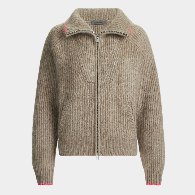 FUNNEL NECK BRUSHED CASHMERE FULL ZIP JUMPER image number 1