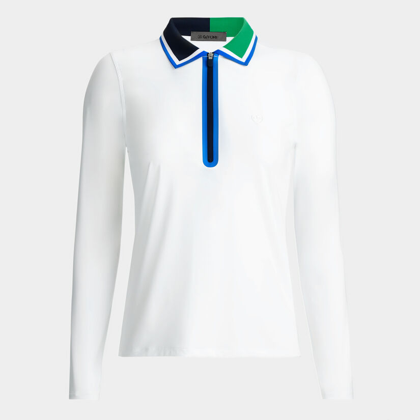 COLOUR BLOCK SILKY TECH NYLON QUARTER ZIP POLO image number 1