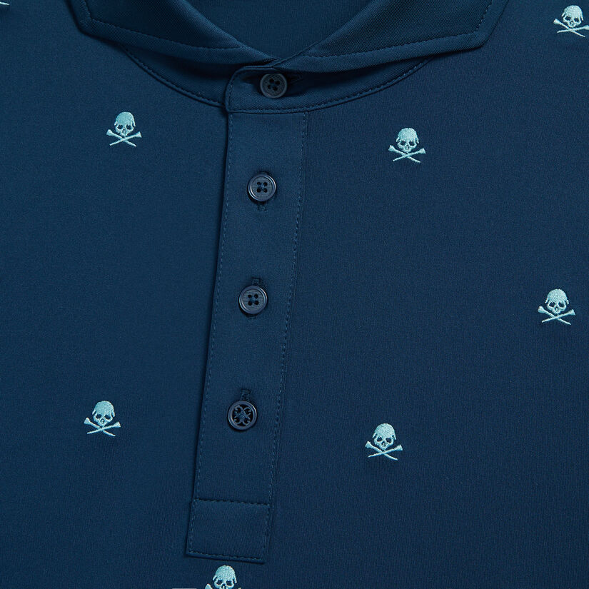 EMBROIDERED SKULL & TEES TECH JERSEY MODERN SPREAD COLLAR POLO image number 5