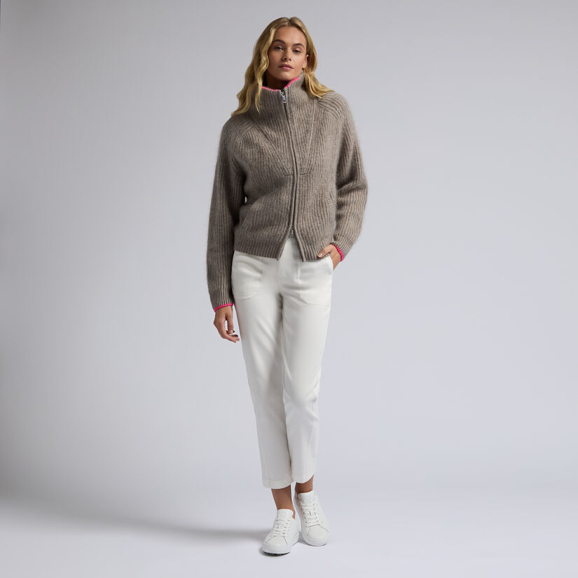 FUNNEL NECK BRUSHED CASHMERE FULL ZIP JUMPER image number 3