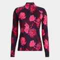 CONTRAST STAMPED FLORAL TECH JERSEY RUCHED QUARTER ZIP PULLOVER image number 1