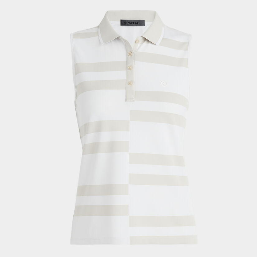 OFFSET STRIPE TECH PIQUÉ SLEEVELESS POLO image number 1