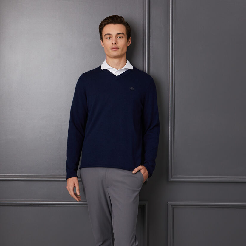 CONTRAST V NECK SLIM FIT CASHMERE JUMPER image number 2