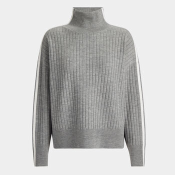 RIBBED MERINO WOOL BLEND FUNNEL NECK JUMPER