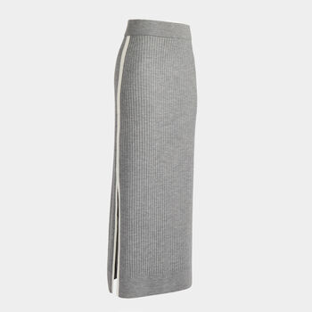 HIGH WAISTED RIBBED MERINO WOOL BLEND MAXI SKIRT