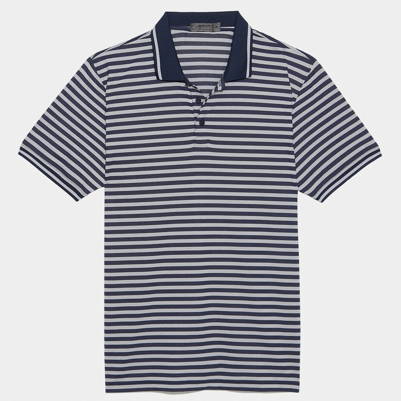 PERFORATED STRIPE RIB COLLAR TECH JERSEY TAILORED FIT POLO image number 1