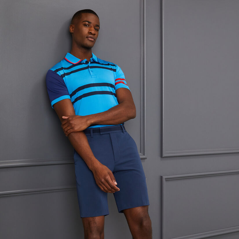 VARIEGATED STRIPE TECH JERSEY RIB COLLAR TAILORED FIT POLO image number 2