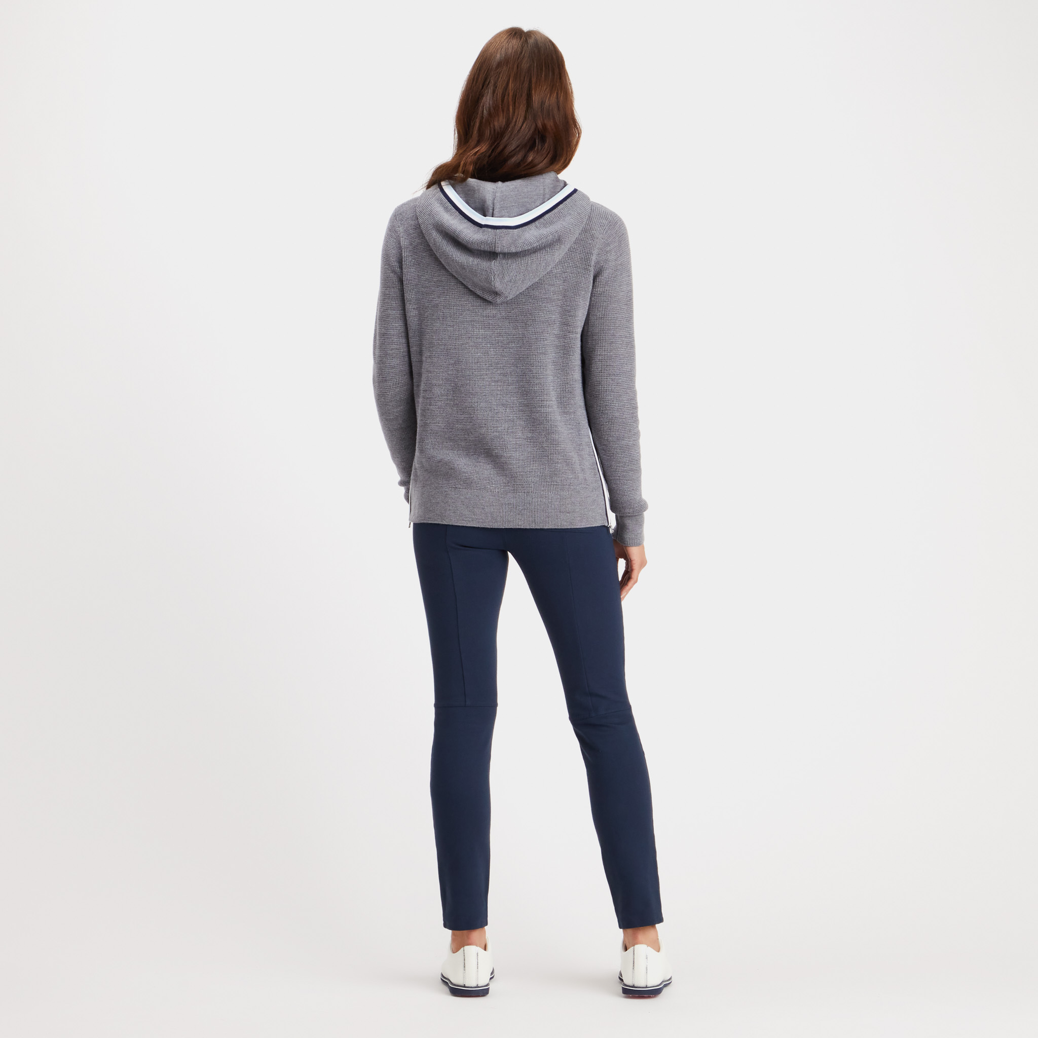 WAFFLE STITCH MERINO WOOL HOODED QUARTER ZIP SWEATER –, 45% OFF